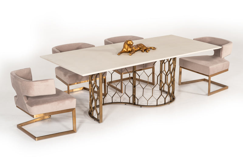Modrest Faye Modern White Concrete & Antique Brass Dining Table