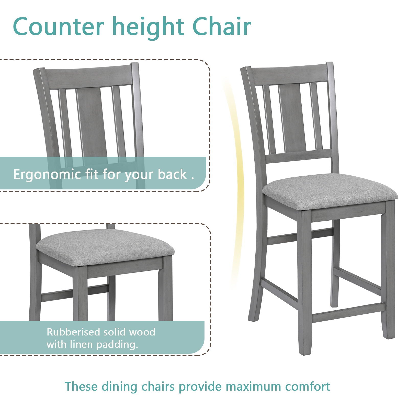 5 Pieces Dining Table Set, Counter Height Kitchen Table Set With Square Table And 4 Upholstered Chairs