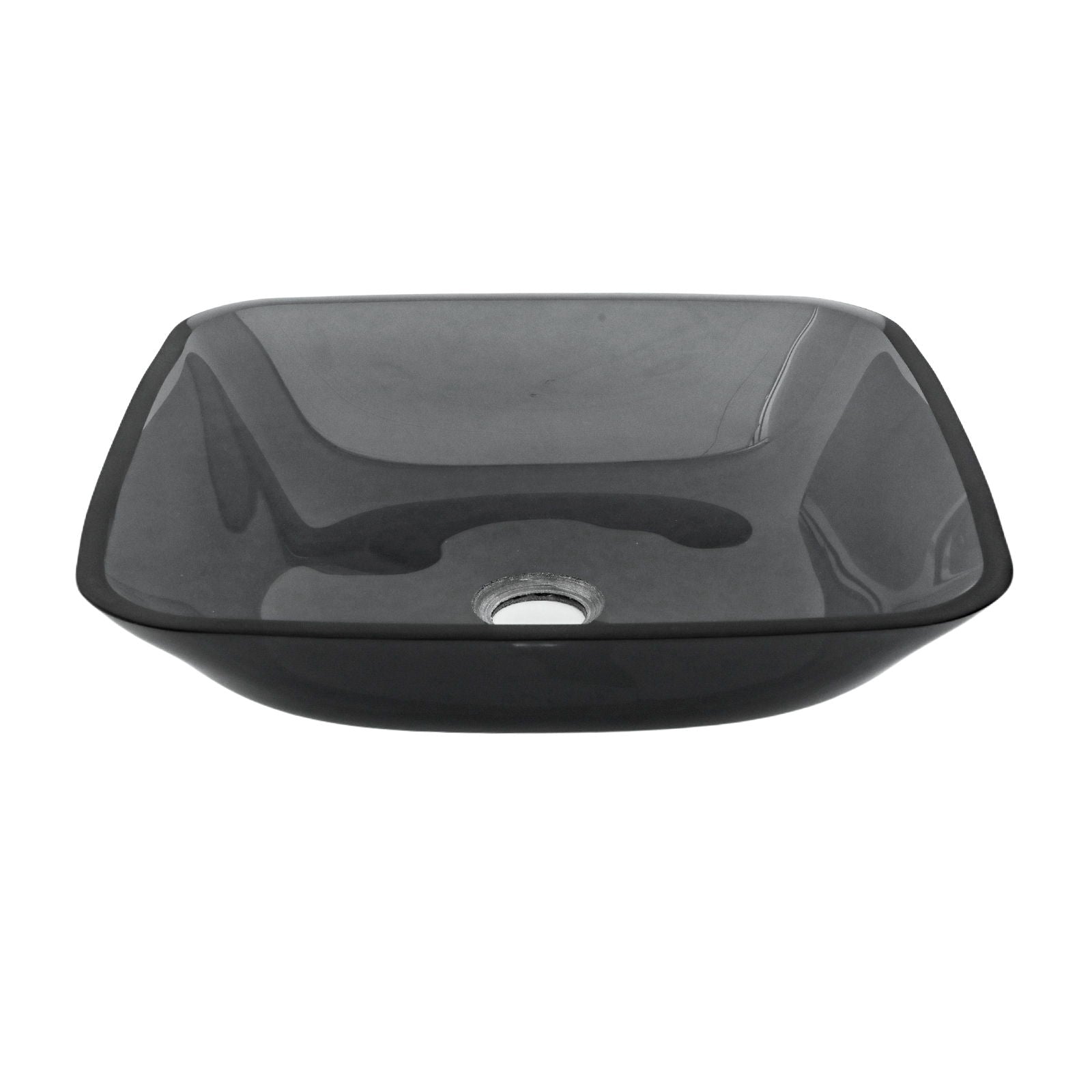 Square Vessel Sink For Bathroom, Above Counter Design With Pop Up Drain, Smooth Rounded Edges - Gray