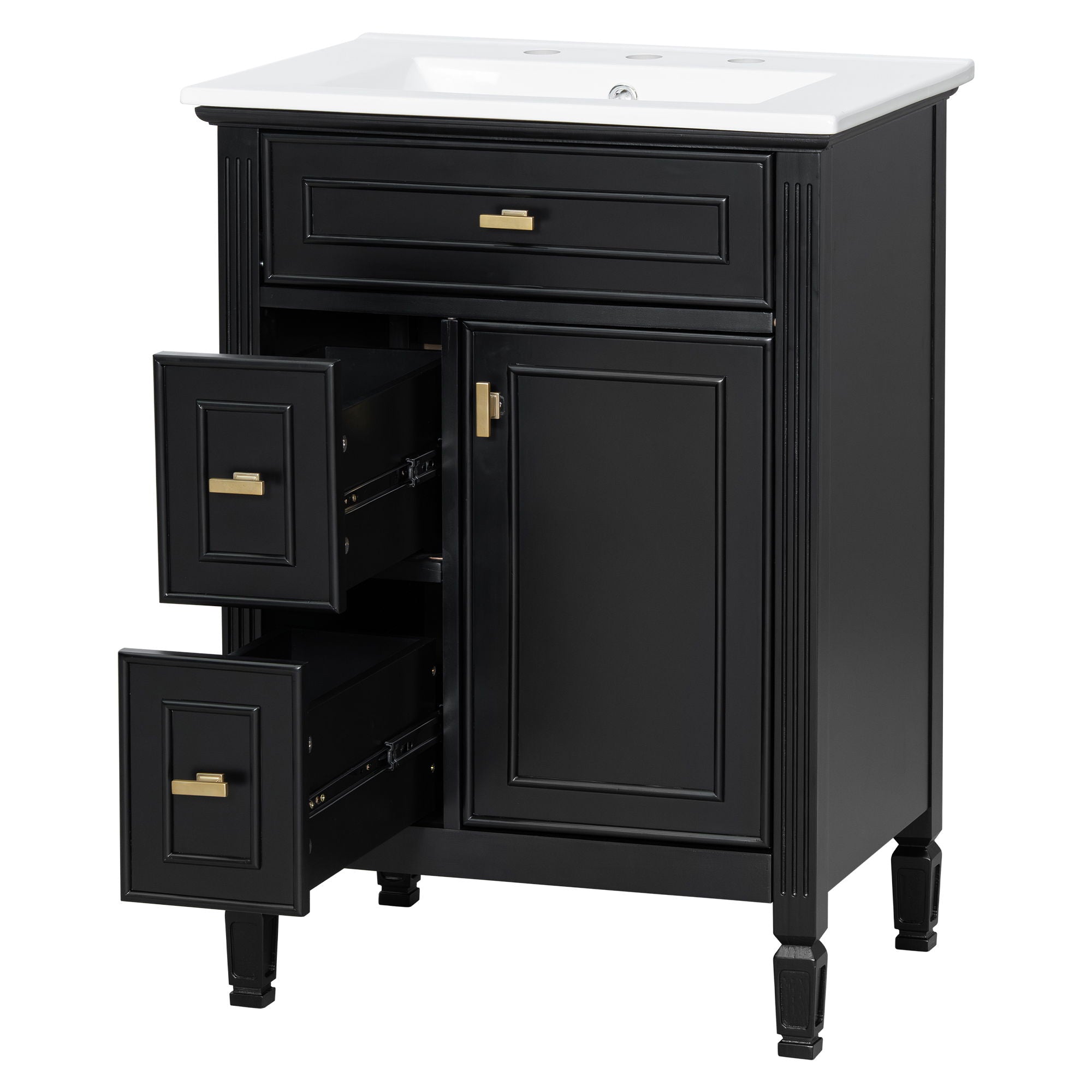 Bathroom Vanity With Sink, Flip Drawer, 2 Drawers, Adjustable Shelf