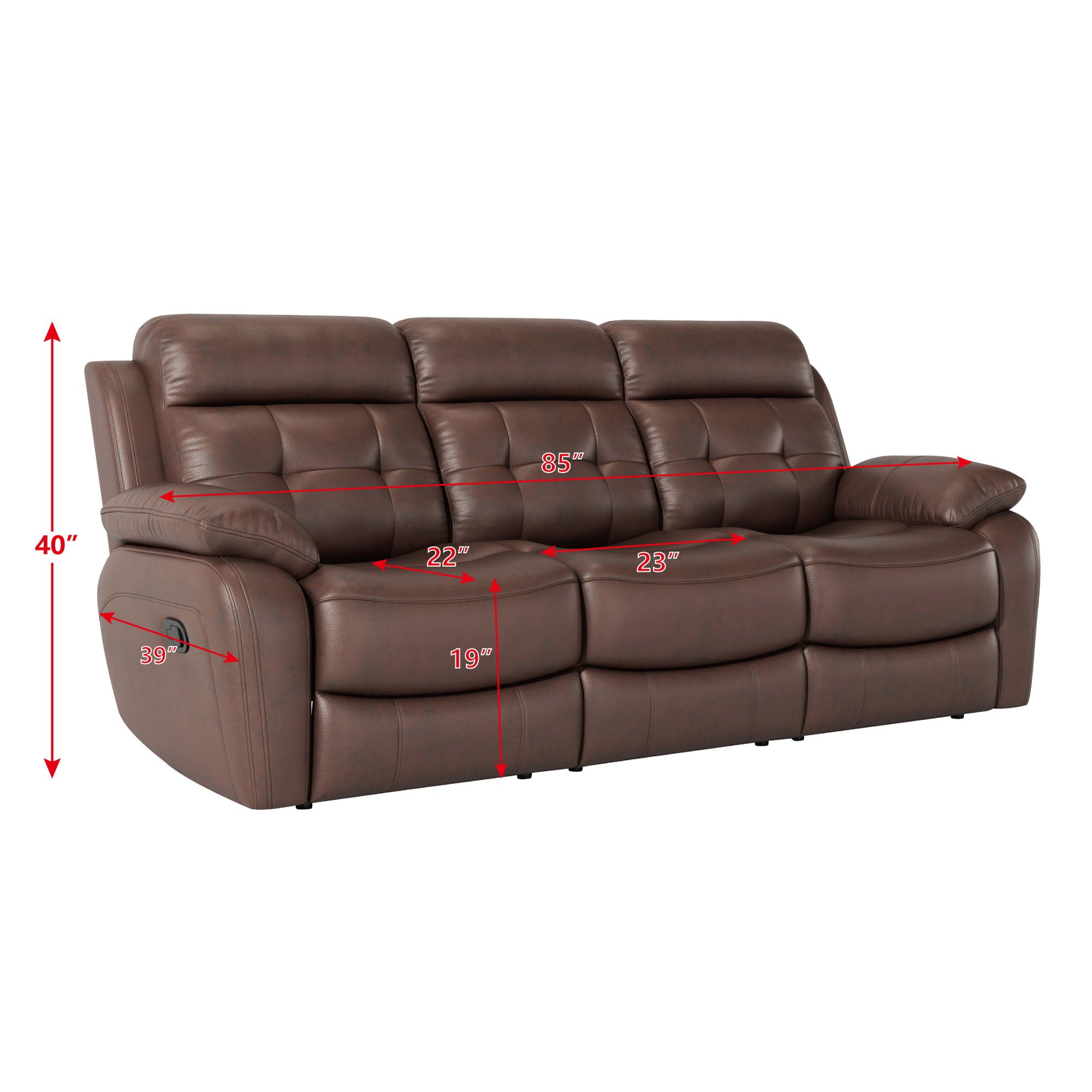 Genuine Non Power Reclining Sofa With Drop Down Table, Stainless Steel Cupholders And Magazine Bag