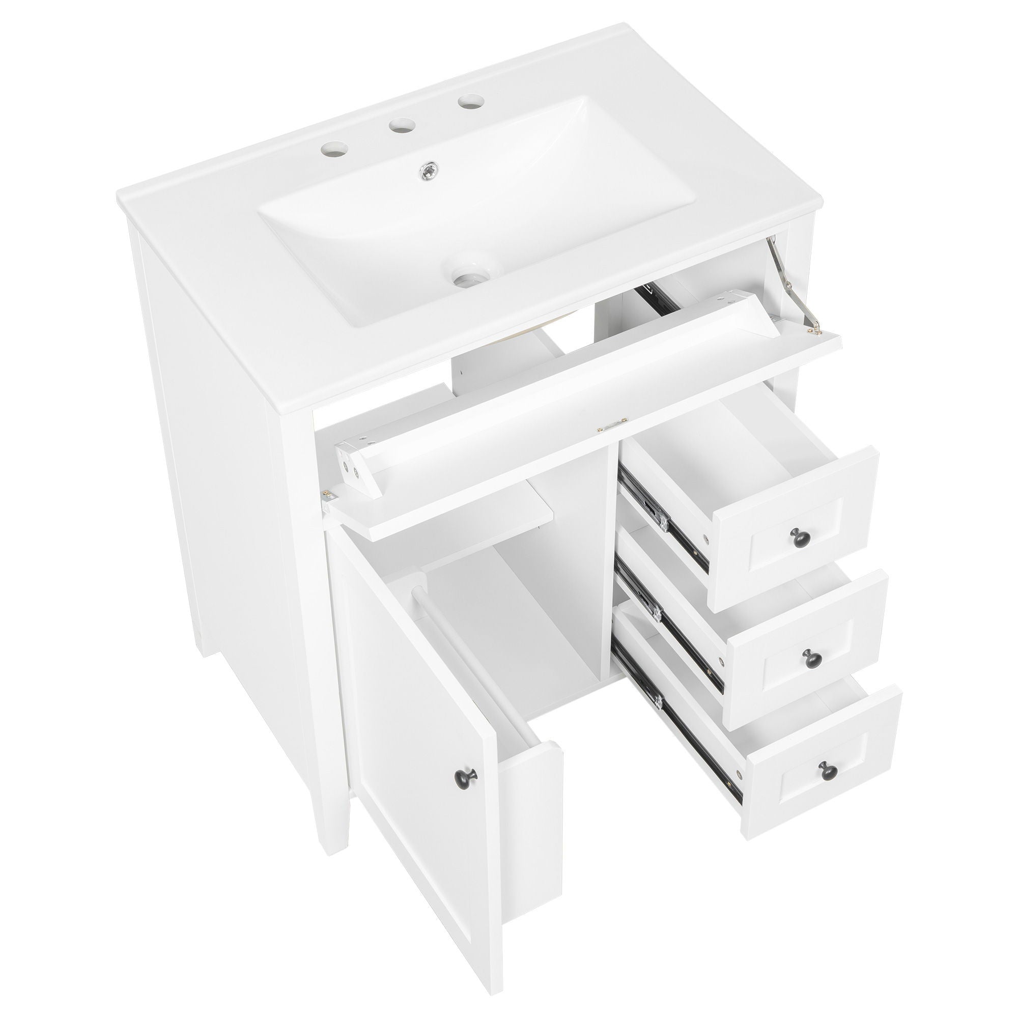 Bathroom Vanity With Sink, 3 Drawers And Adjustable Shelf