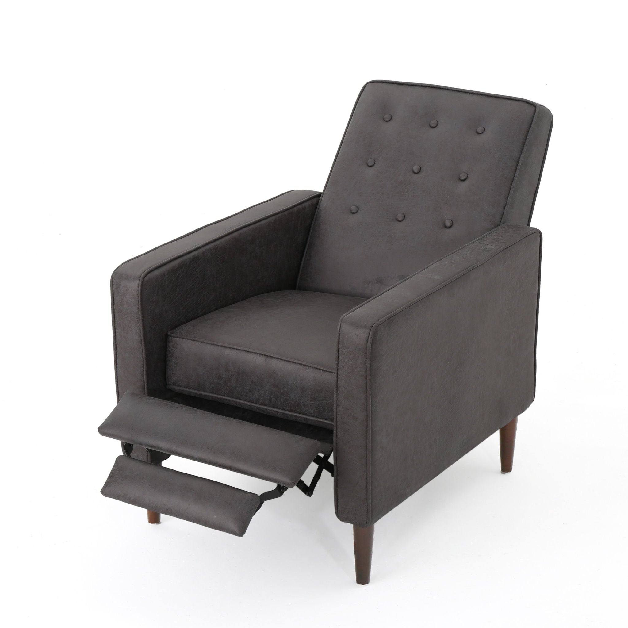 Macedonia - Mid Century Modern Button Tufted Fabric Recliner - Slate