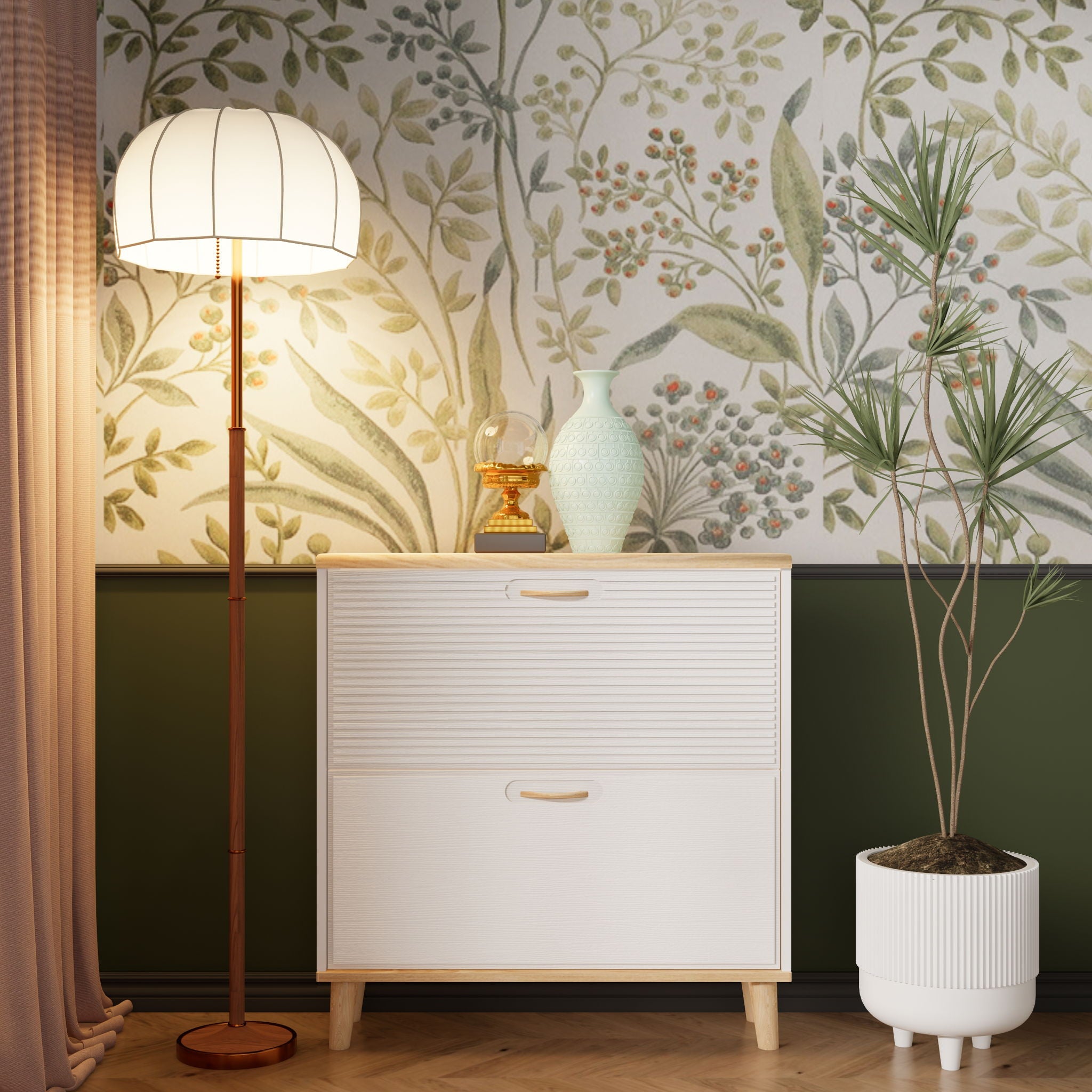 Narrow - Entryway Shoe Storage Cabinet With 2 Flip Drawers Legs - Natural / White