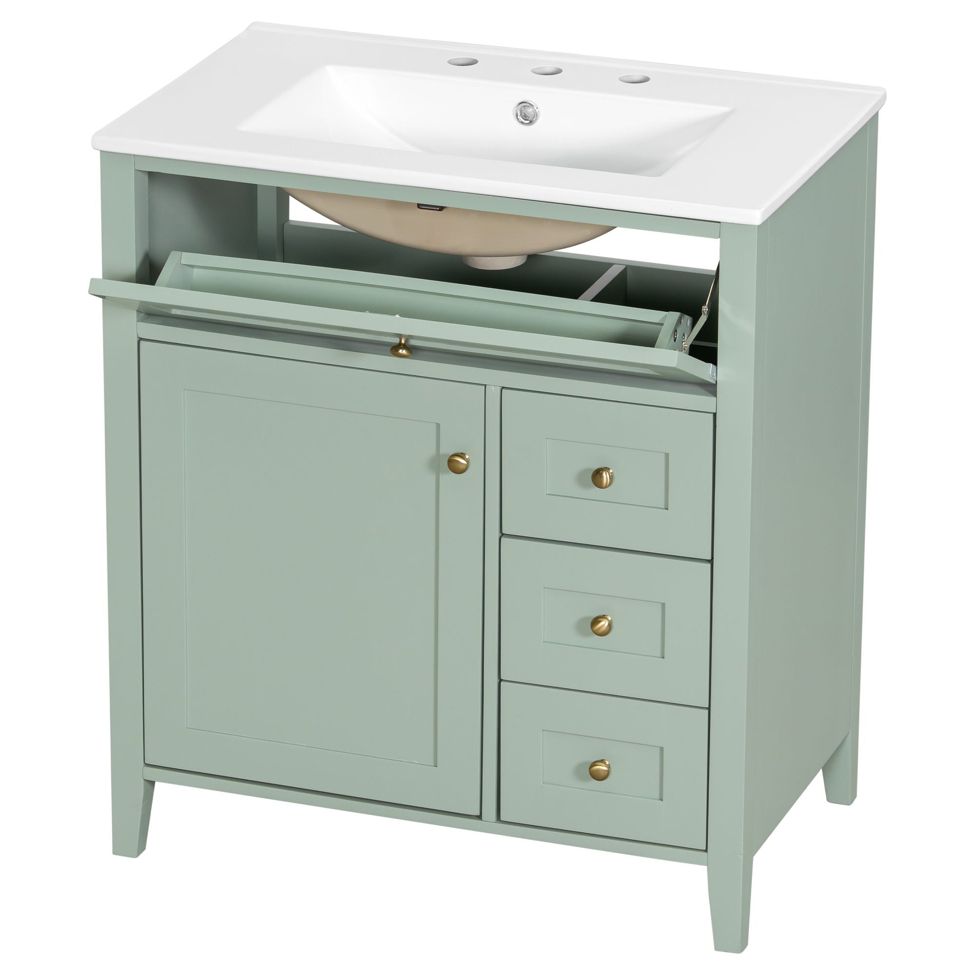 Bathroom Vanity With Sink, 3 Drawers And Adjustable Shelf