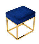 Modrest Downey Modern Blue Velvet & Gold Stool Ottoman