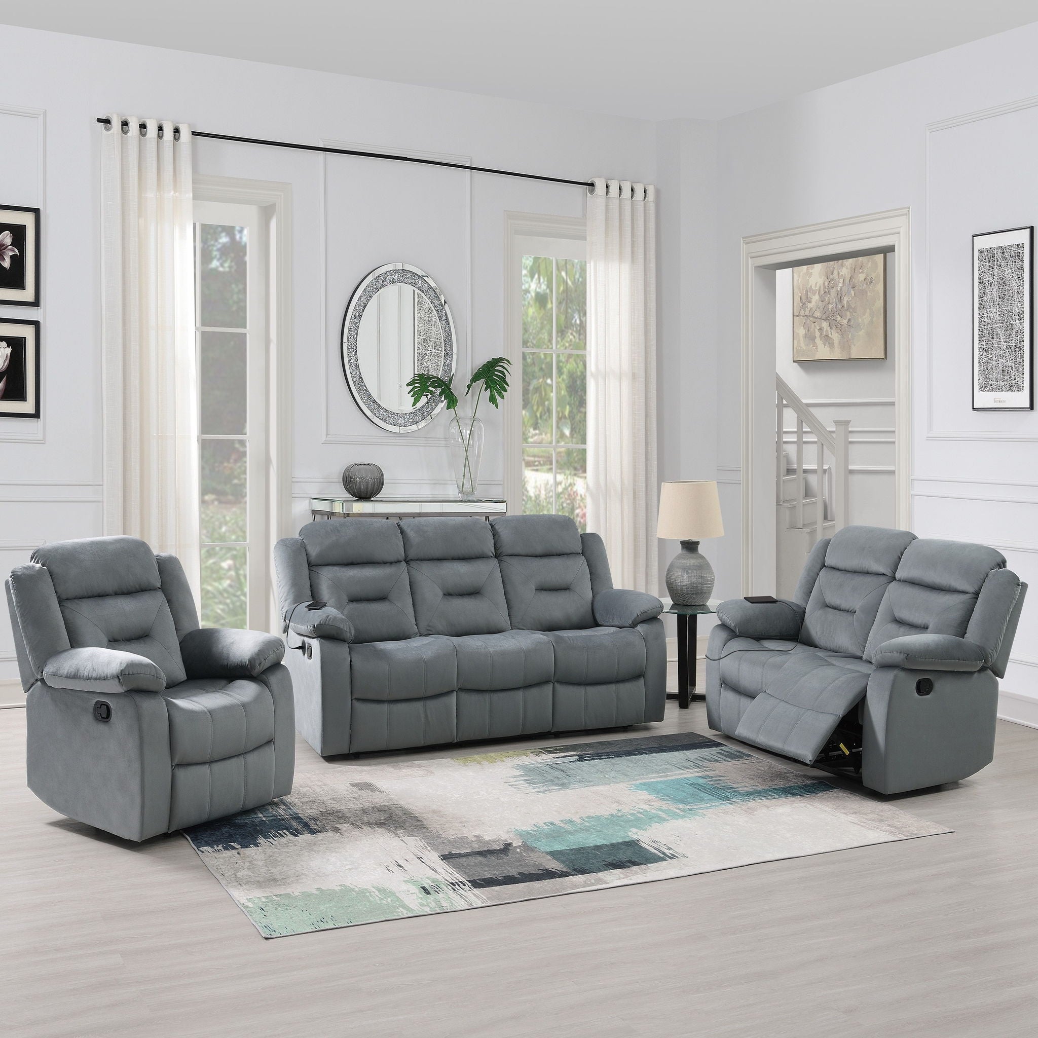 Modern Loveseat With Pillow Arms, Plush Backrest, Horizontal Tufting, USB Port