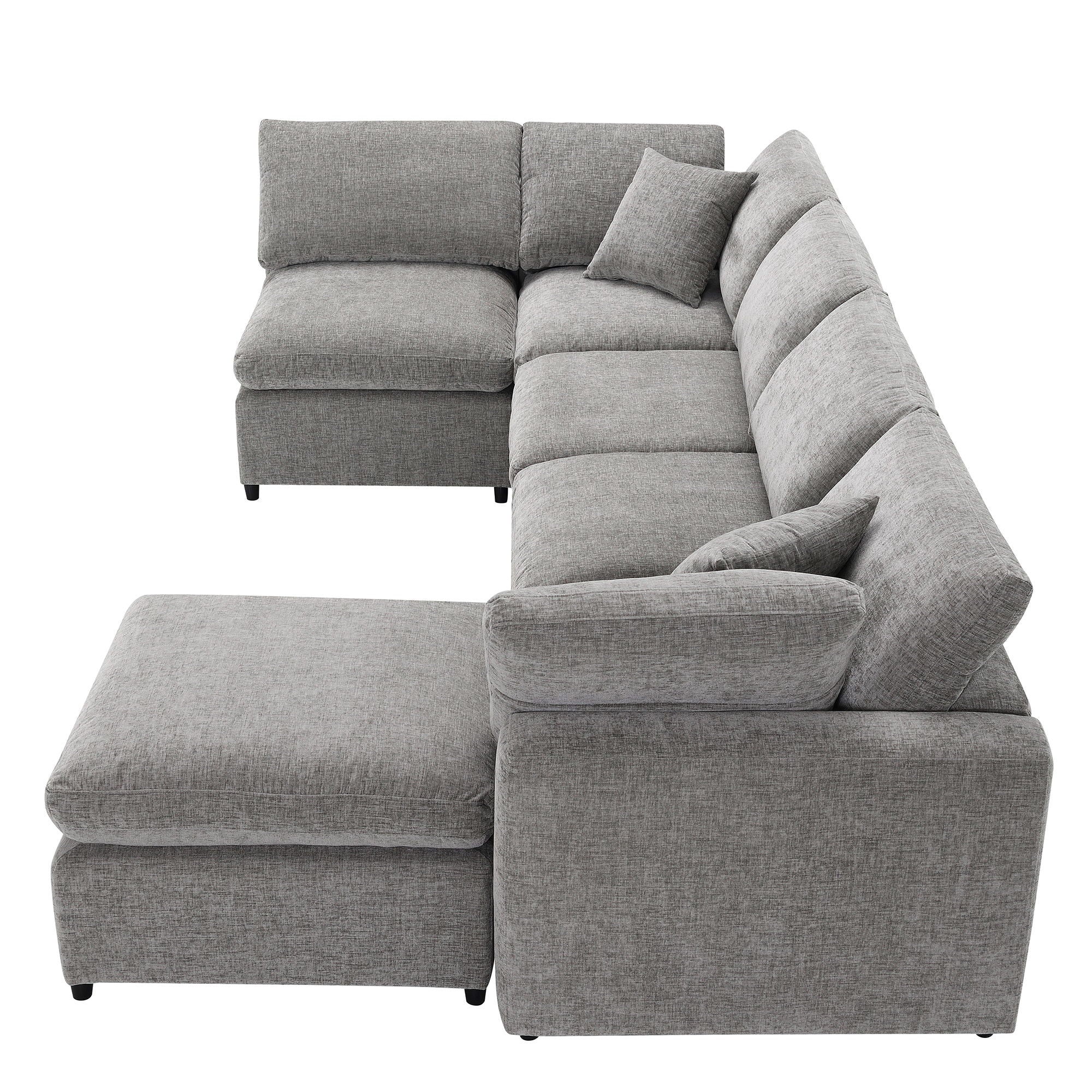 Modern Modular Cloud Sofa Bed, 6 Seat Sectional Couch Set With Ottoman, Free Combination, Convertible U Shaped Sleeper Sofa For Living Room
