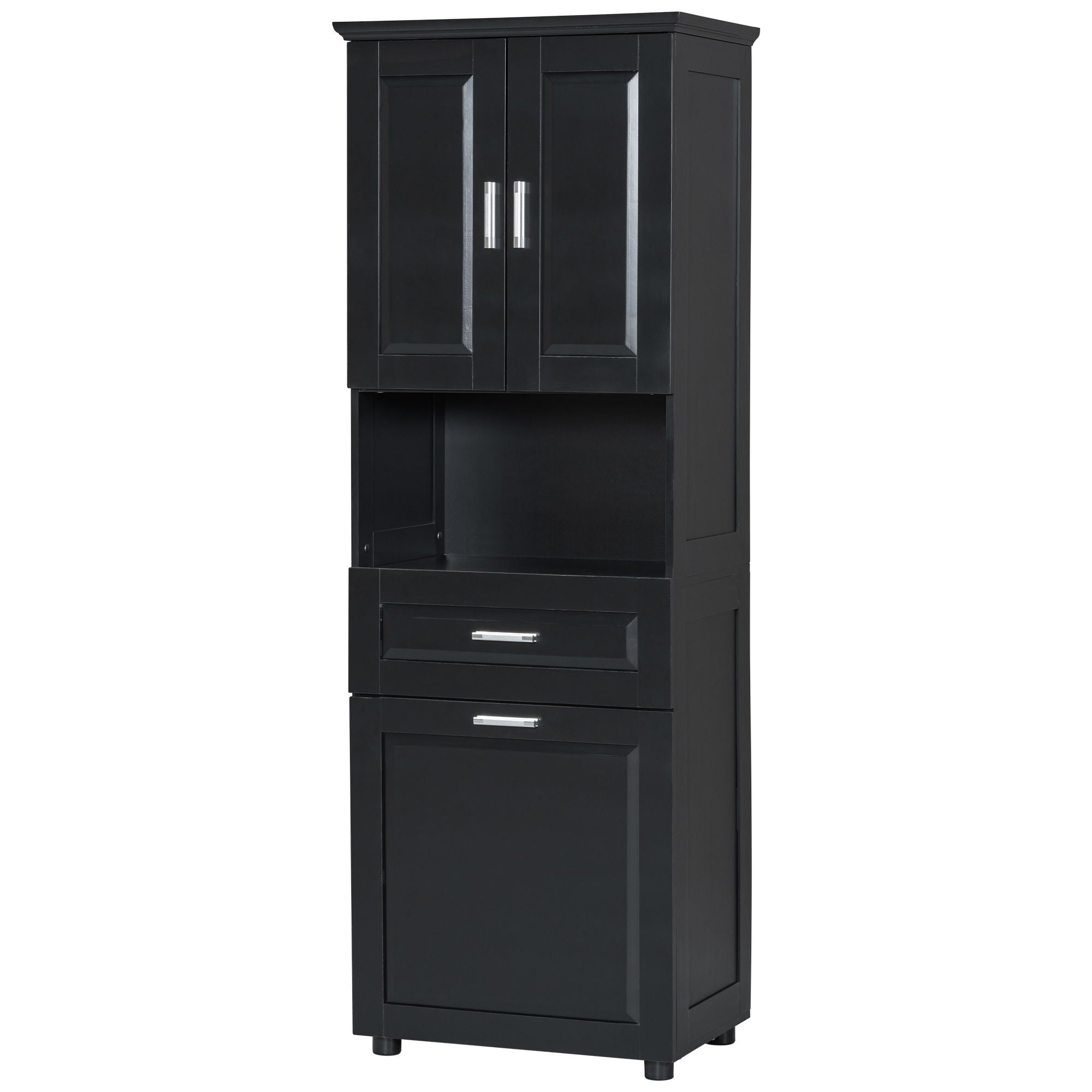 Tall Bathroom Cabinet With Tilt-Out Laundry Basket And Upper Storage
