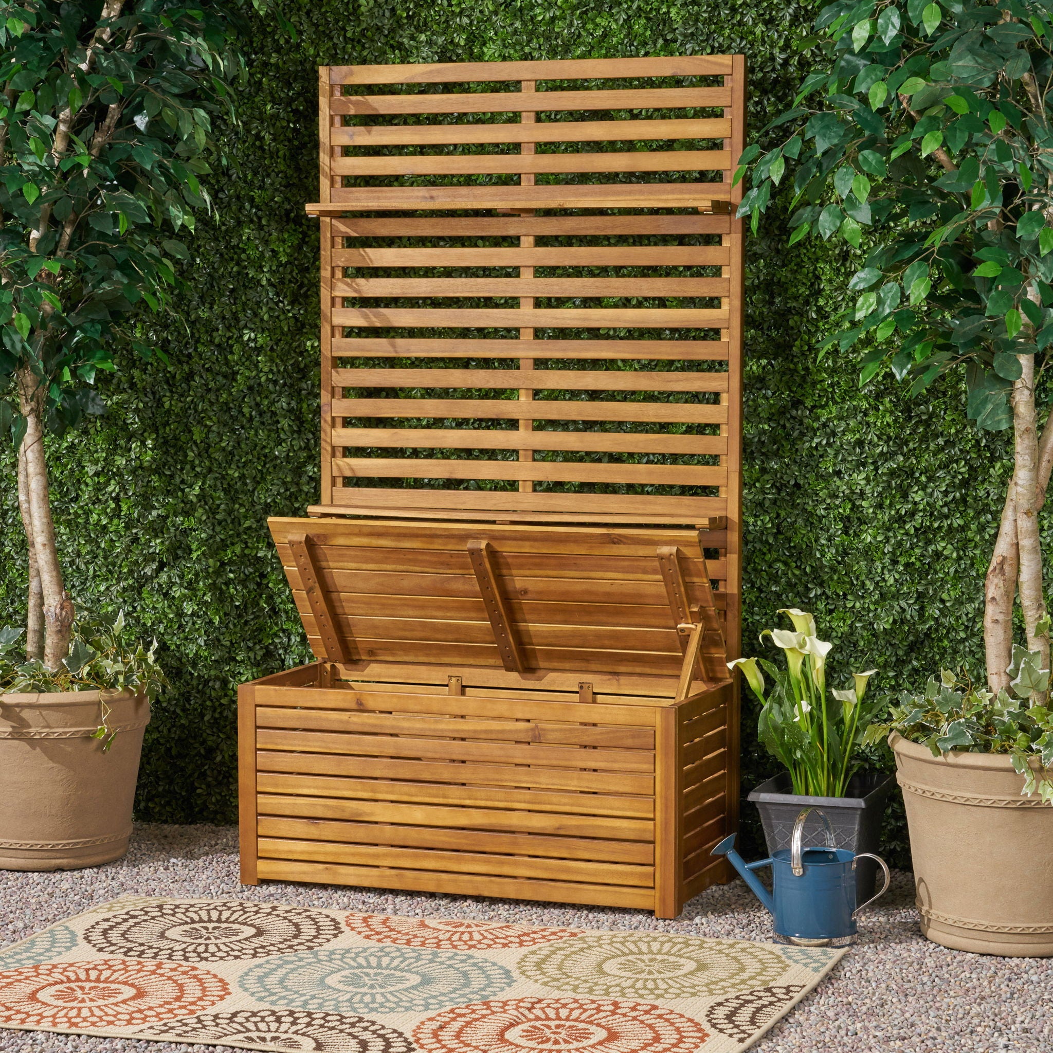 Storage Bench With Rack - Teak