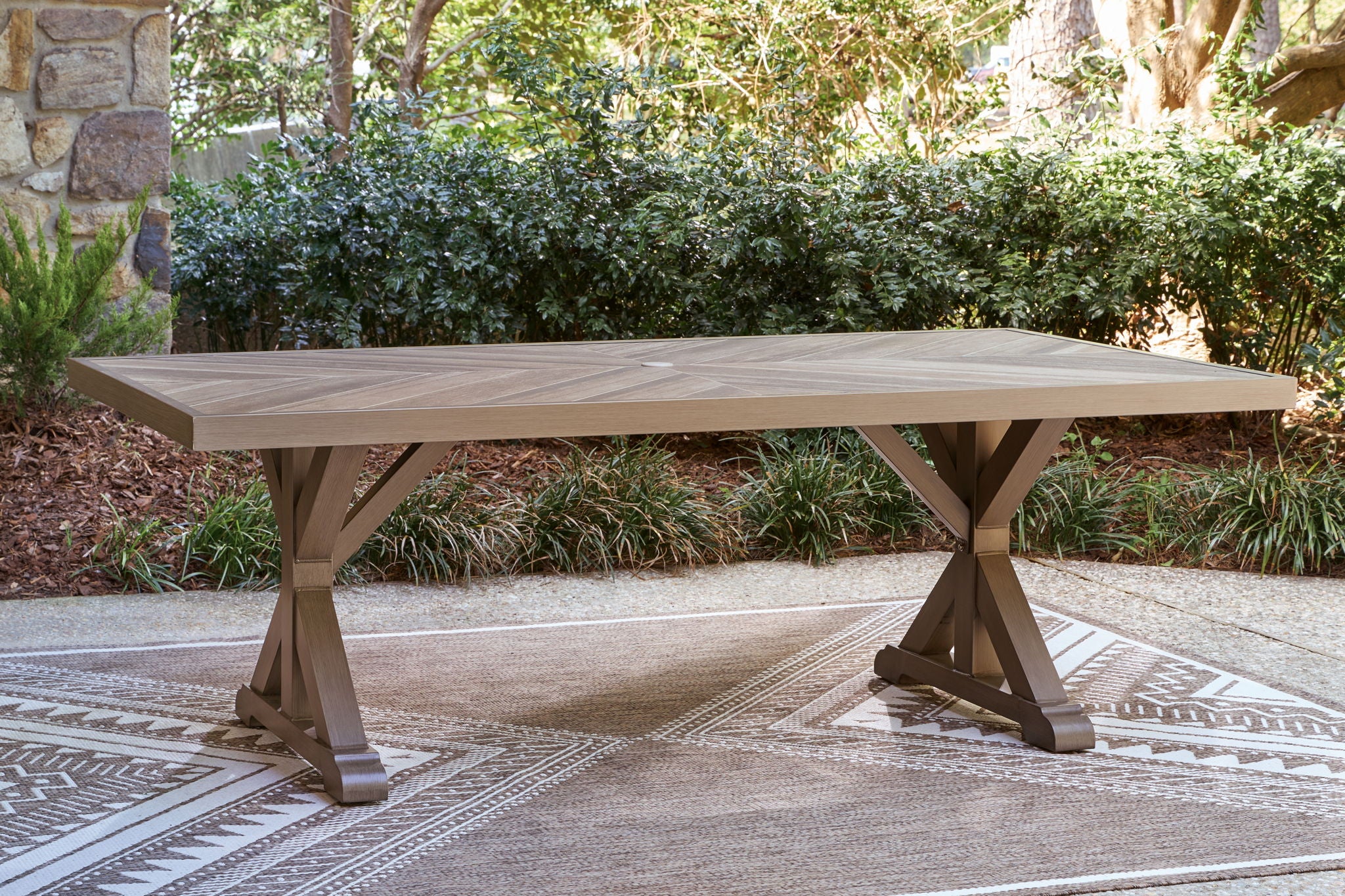 Laguna Heights - Rectangular Dining Table With Umbrella Option - Beige