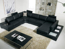 T35 - Modern Black Genuine Leather Sectional Sofa with Light