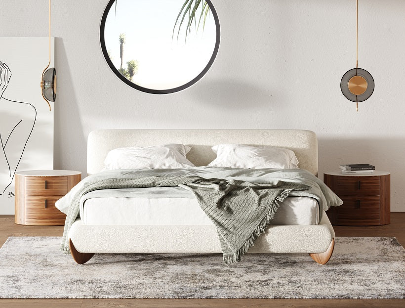 Modrest Fleury - Contemporary Cream Fabric and Walnut  Bedroom Set