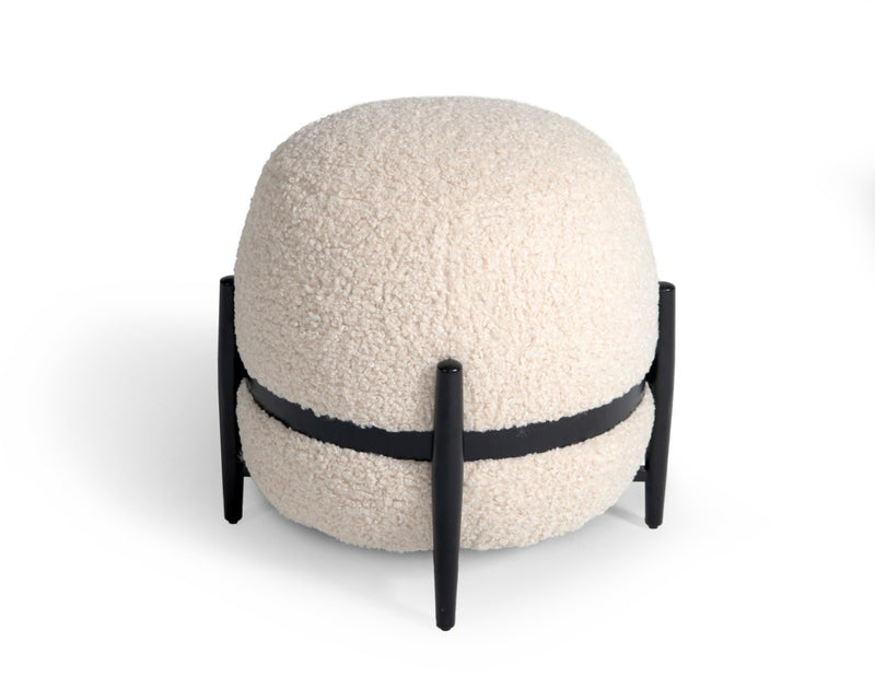 Divani Casa Fouston - Contemporary White Sherpa Pouf