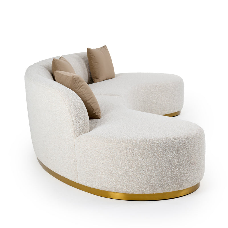 Divani Casa Frontier - Glam Beige Fabric Curved Sectional Sofa with Beige Pillows