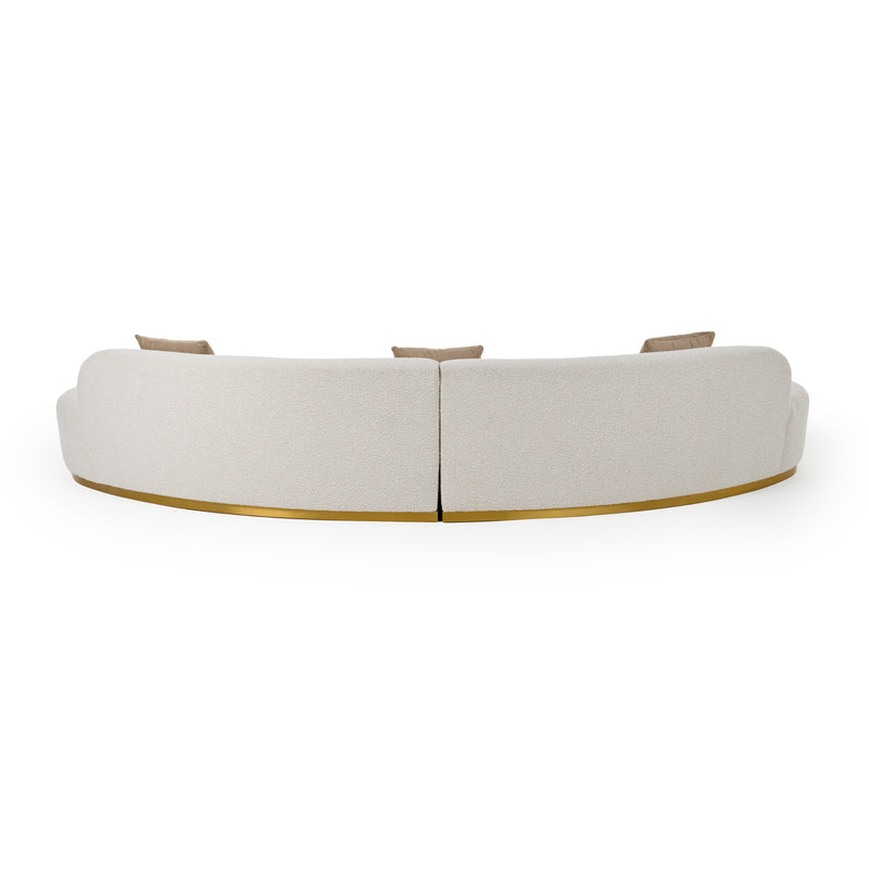 Divani Casa Frontier - Glam Beige Fabric Curved Sectional Sofa with Beige Pillows