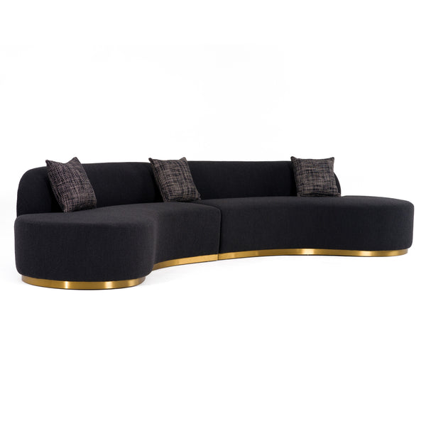 Divani Casa Frontier - Glam Black Fabric Curved Sectional Sofa with Grey Pillows