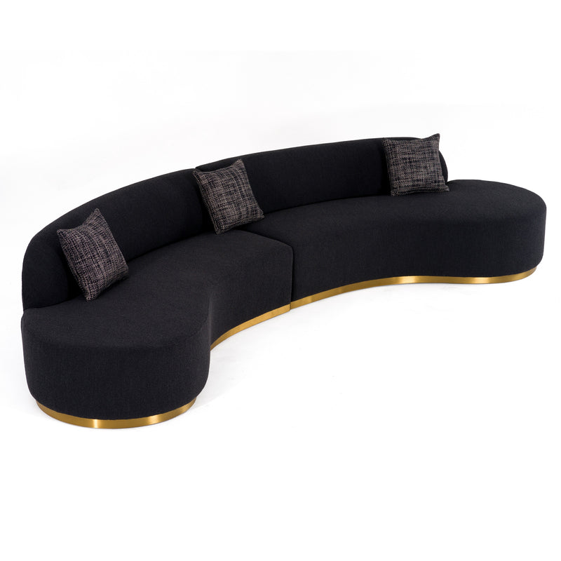 Divani Casa Frontier - Glam Black Fabric Curved Sectional Sofa with Grey Pillows