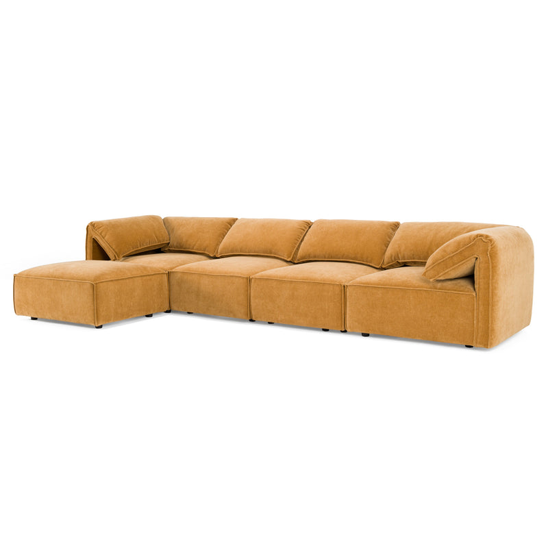 Divani Casa Gene - Modern Ochre Fabric 5-Piece Modular Sectional Sofa