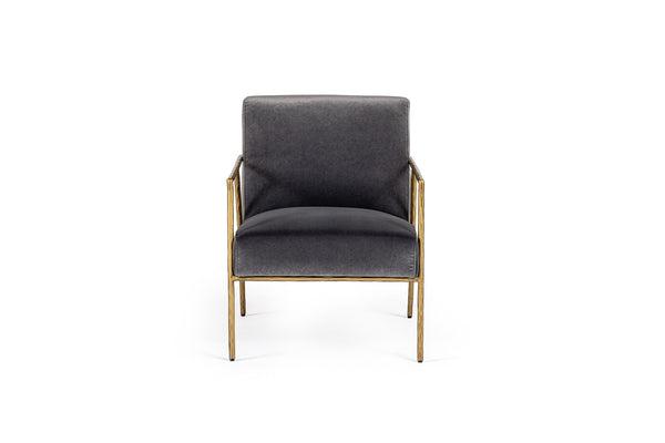 Modrest Gibbons - Modern Grey Velvet + Forged Gold Accent Chair