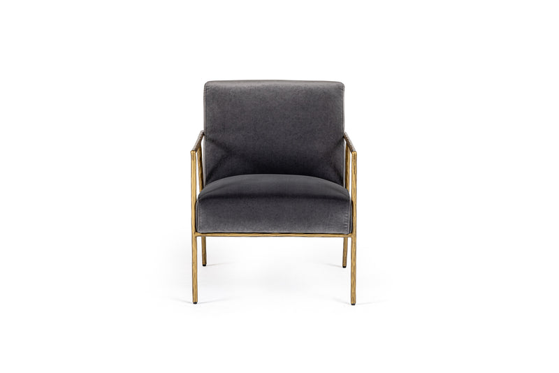 Modrest Gibbons - Modern Grey Velvet + Forged Gold Accent Chair