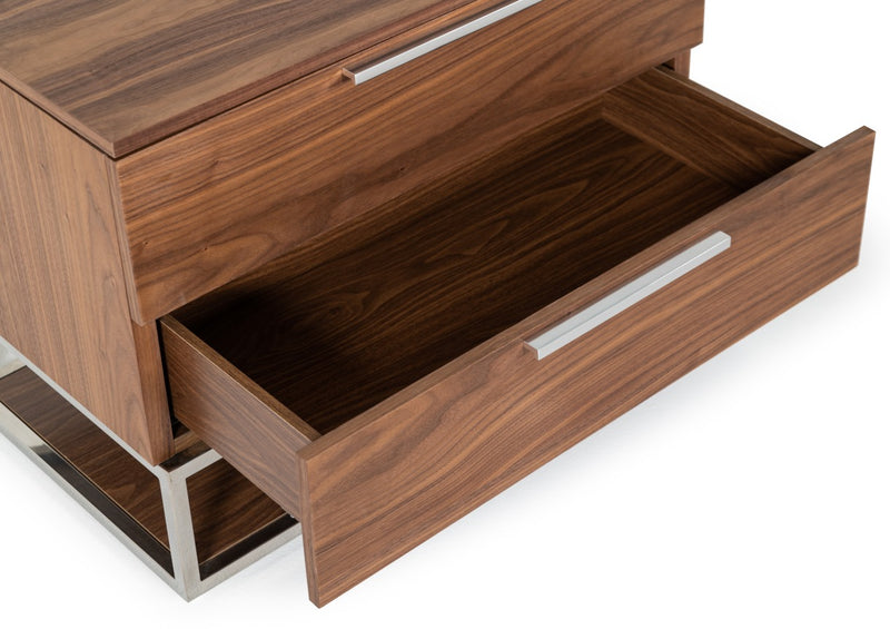 Modrest Heloise - Contemporary Walnut & Stainless Steel Nightstand