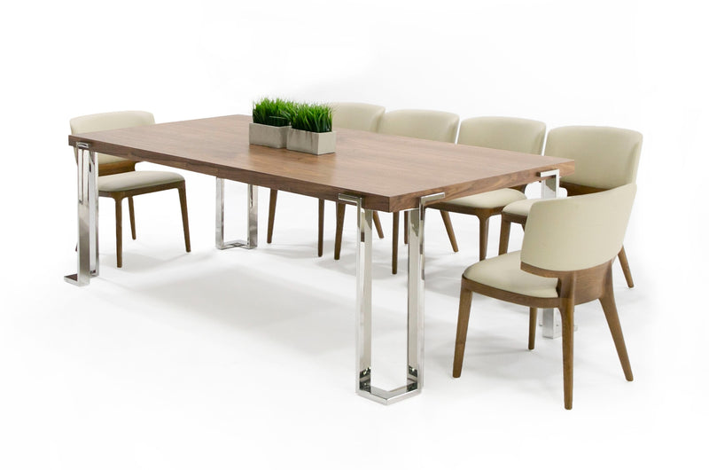 Modrest Heloise - Modern Walnut & Stainless Steel Dining Table