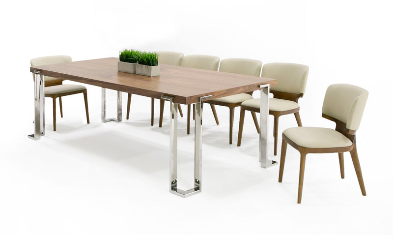 Modrest Heloise - Modern Walnut & Stainless Steel Dining Table