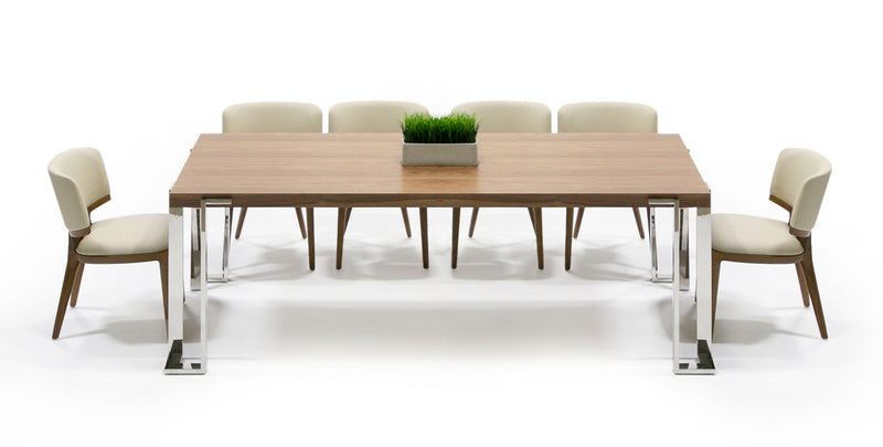 Modrest Heloise - Modern Walnut & Stainless Steel Dining Table
