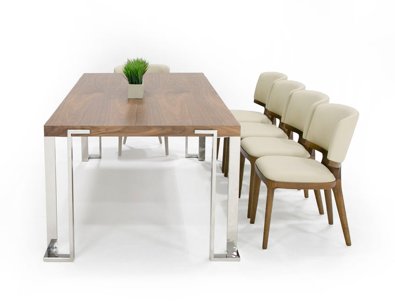 Modrest Heloise - Modern Walnut & Stainless Steel Dining Table