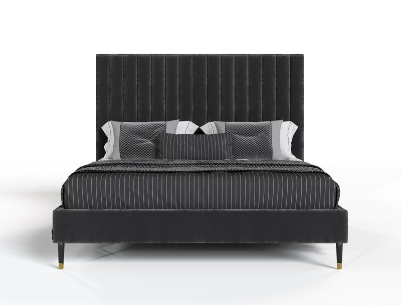 Modrest Hemlock - Modern Dark Grey Velvet Bed