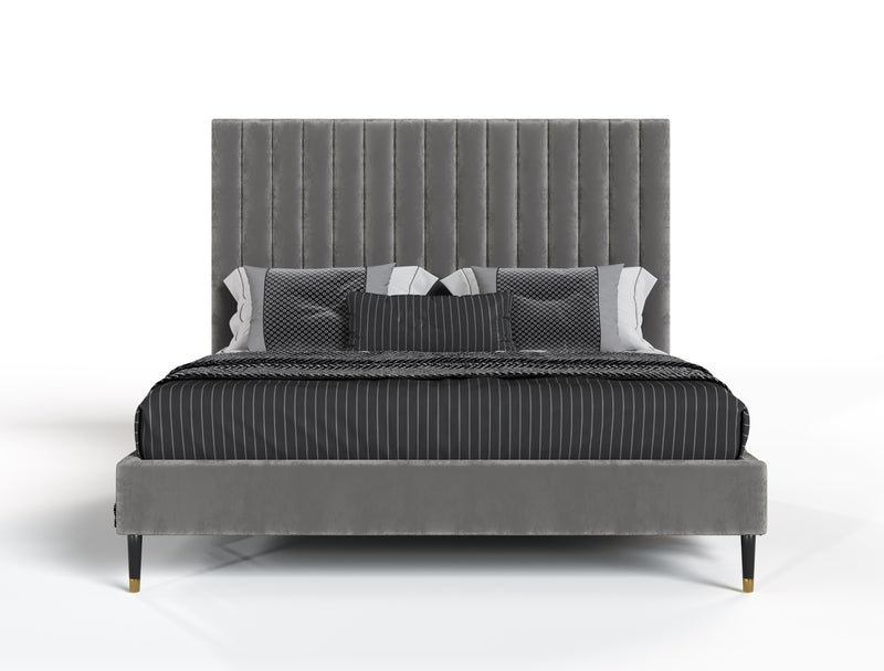 Modrest Hemlock - Modern Grey Velvet Bed