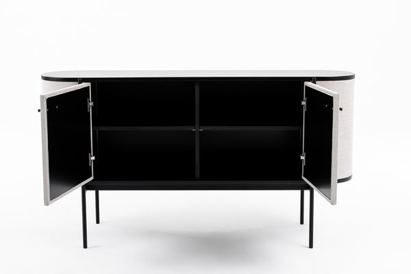 Modrest Hobart - Modern Beige Fabric & Black Metal Buffet