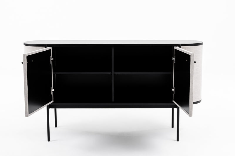 Modrest Hobart - Modern Beige Fabric & Black Metal Buffet