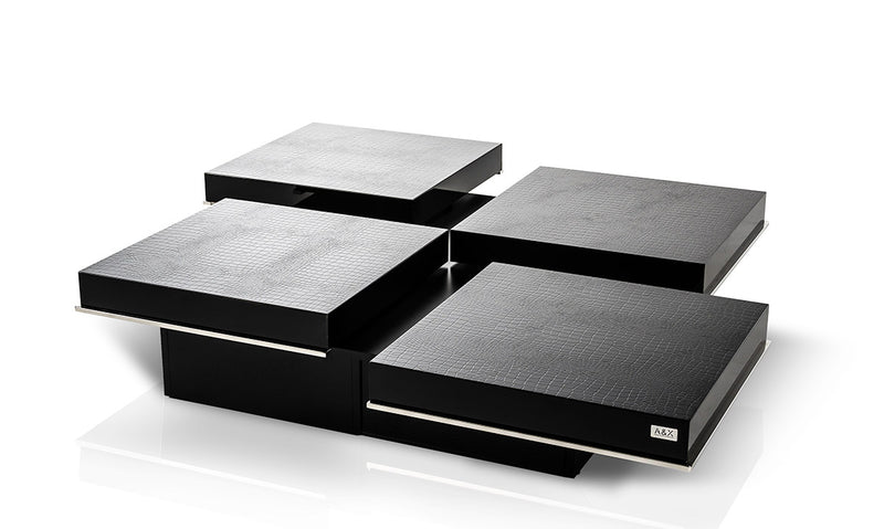 Horizon - Modern Black Crocodile Coffee Table w/ Pull Out Squares