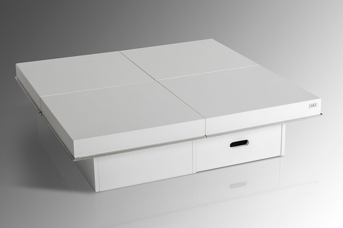 Horizon  - Modern White Crocodile Coffee Table w/ Pull Out Squares