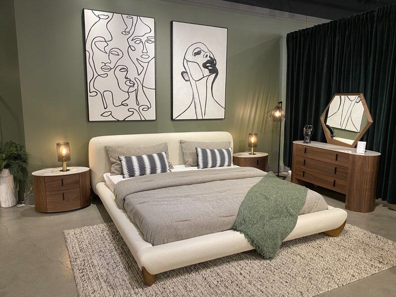 Modrest Fleury - Contemporary Cream Fabric and Walnut  Bedroom Set