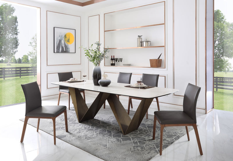 Modrest Melanie - Modern White Ceramic & Brushed Brown Dining Table