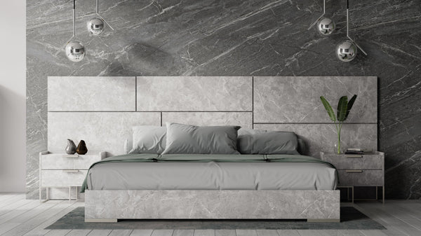Nova Domus California King Marbella - Italian Modern Grey Marble Bed w/ 2 Nightstands