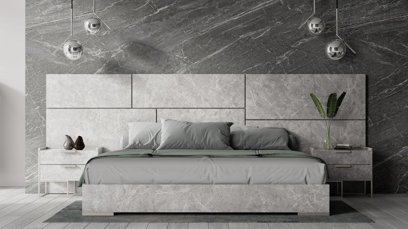 Nova Domus California King Marbella - Italian Modern Grey Marble Bed w/ 2 Nightstands