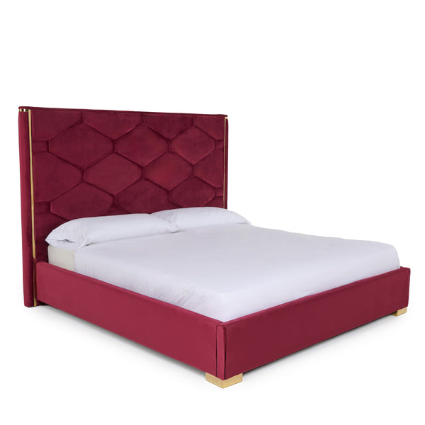 Queen Modrest Janet - Modern Red Velvet + Gold Bed