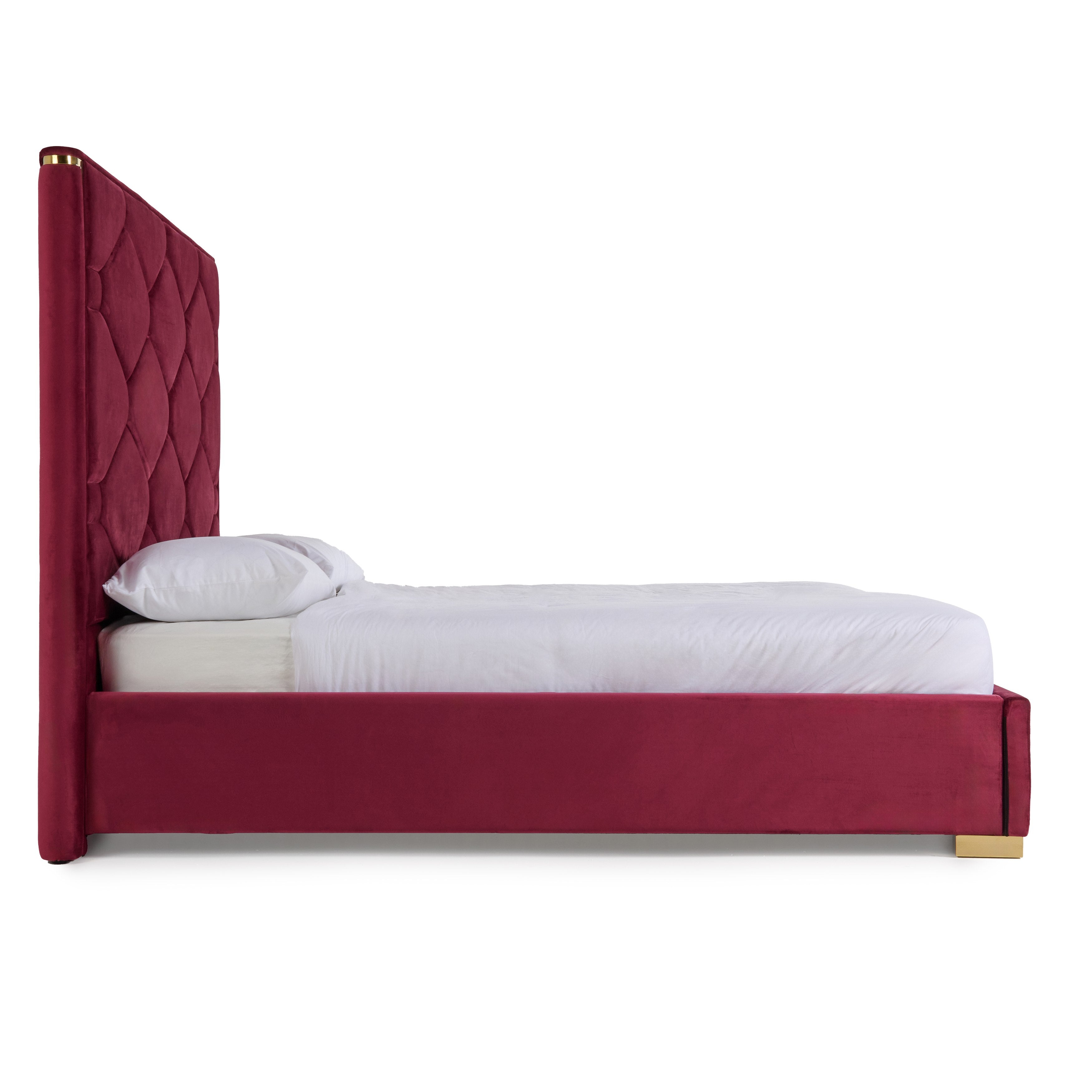 Queen Modrest Janet - Modern Red Velvet + Gold Bed
