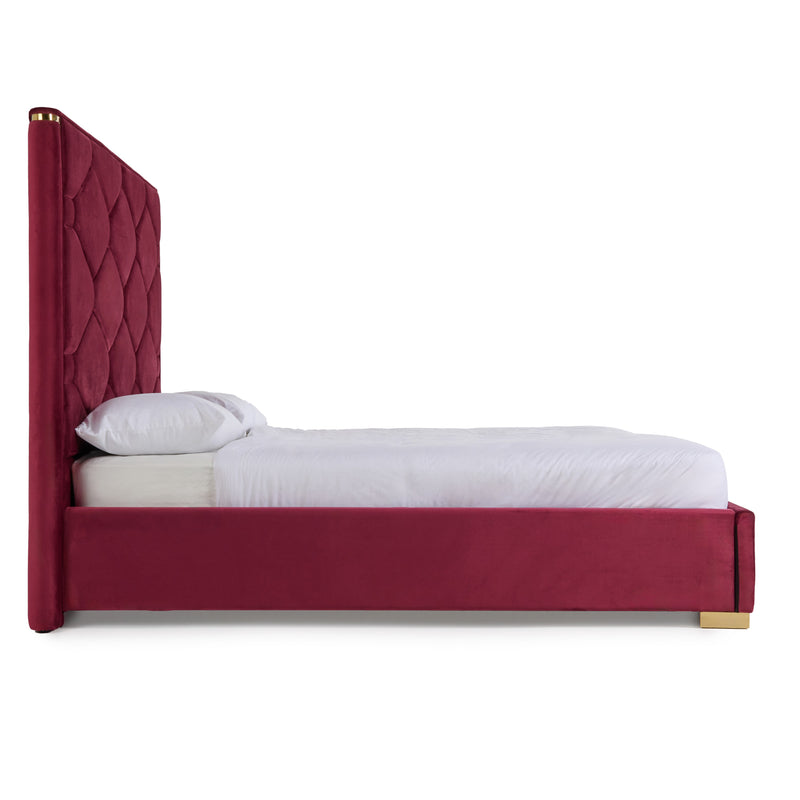 Queen Modrest Janet - Modern Red Velvet + Gold Bed