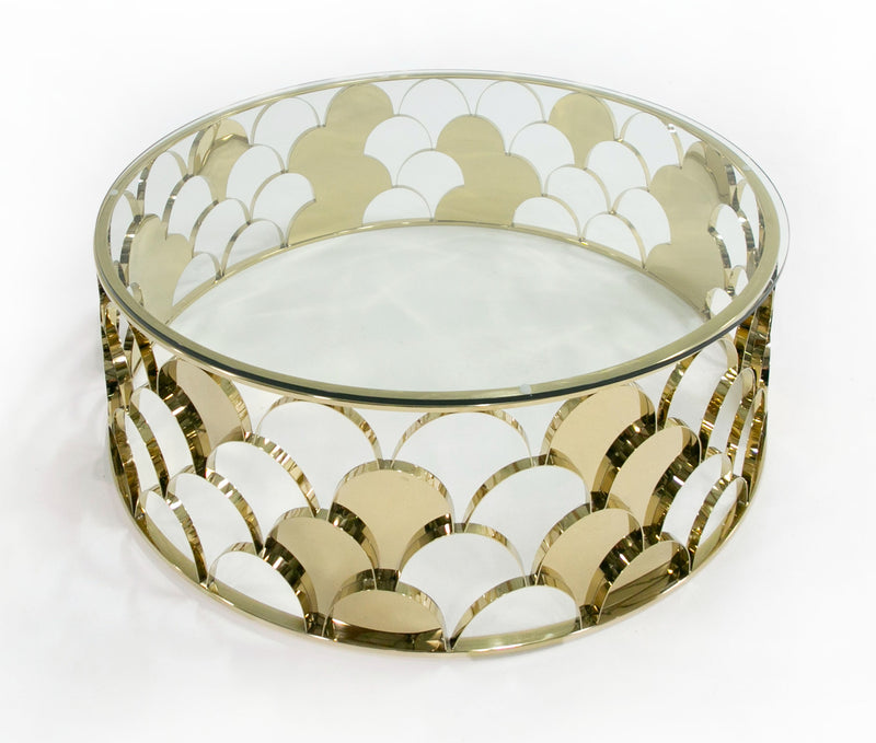 Modrest Javier Modern Glass & Gold Round Coffee Table