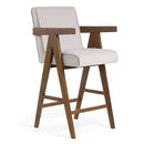 Modrest Joseline - Modern Beige Fabric + Walnut Counter Chair (Set of 2)