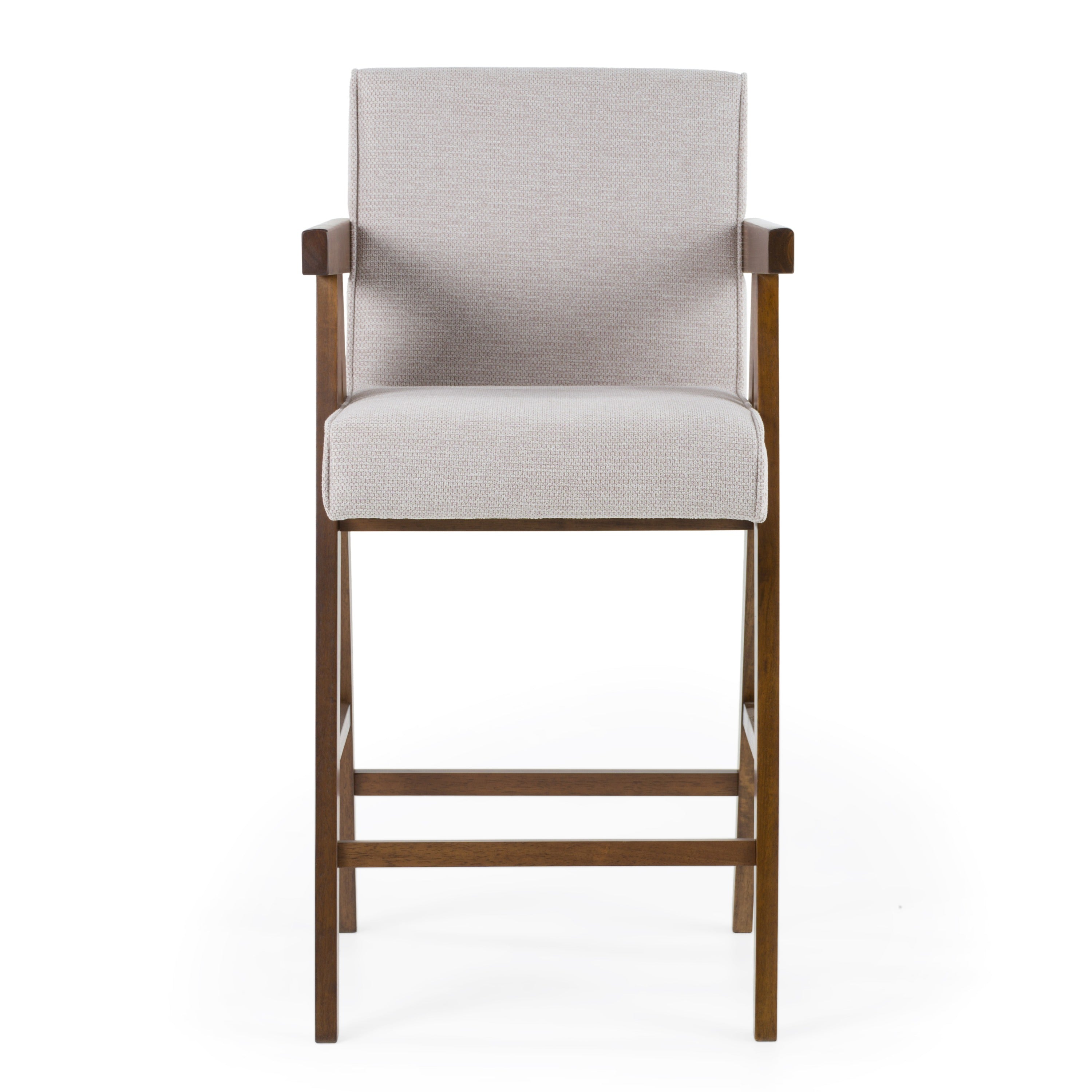 Modrest Joseline - Modern Beige Fabric + Walnut Counter Chair (Set of 2)
