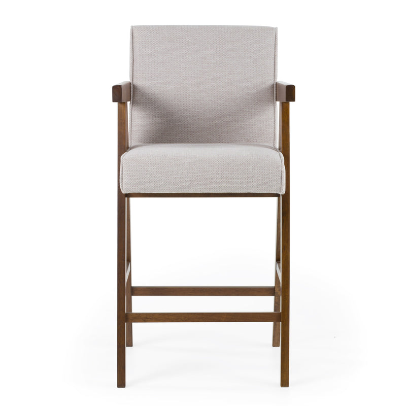 Modrest Joseline - Modern Beige Fabric + Walnut Counter Chair (Set of 2)