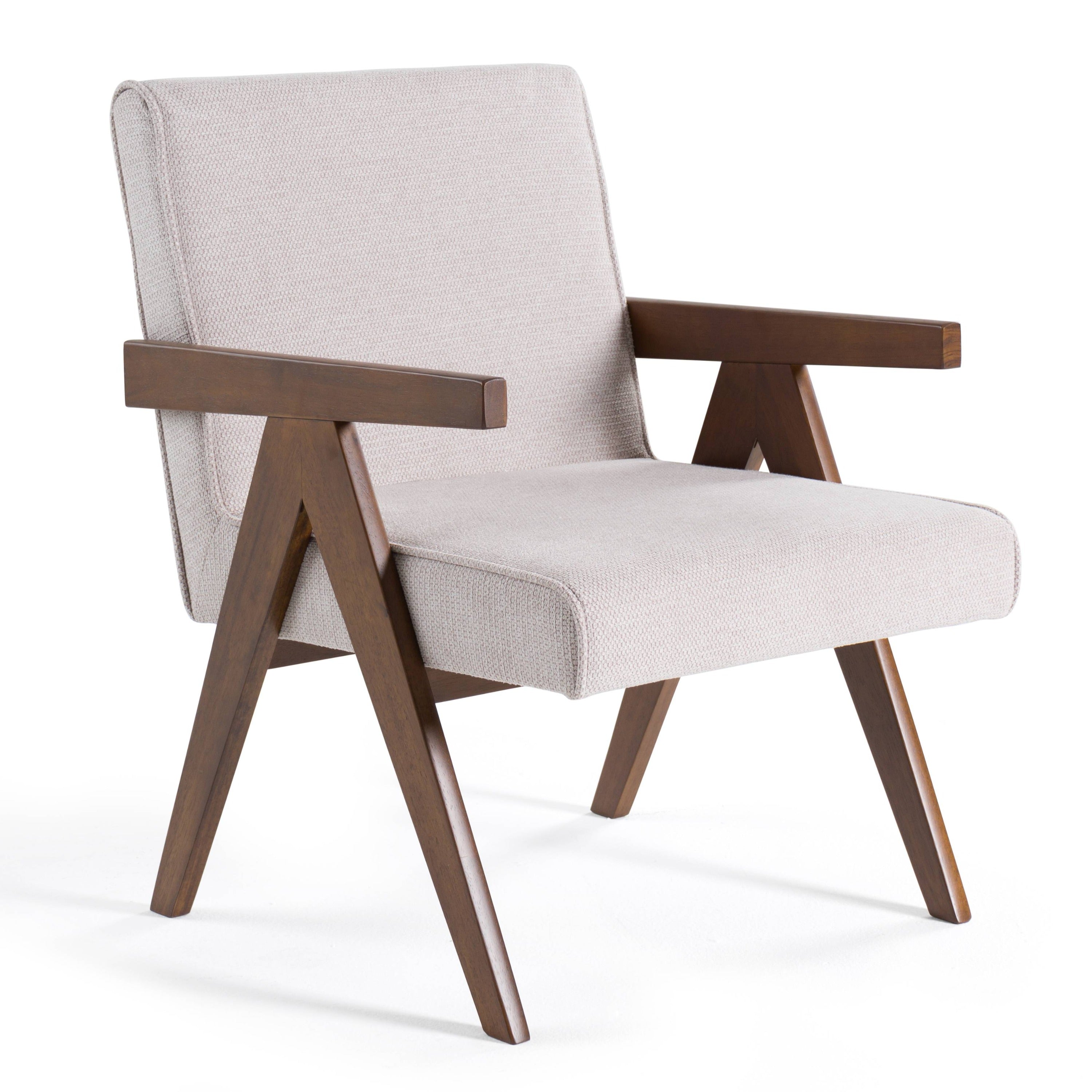 Modrest Joseline - Modern Beige Fabric + Walnut Accent Chair (Set of 2)