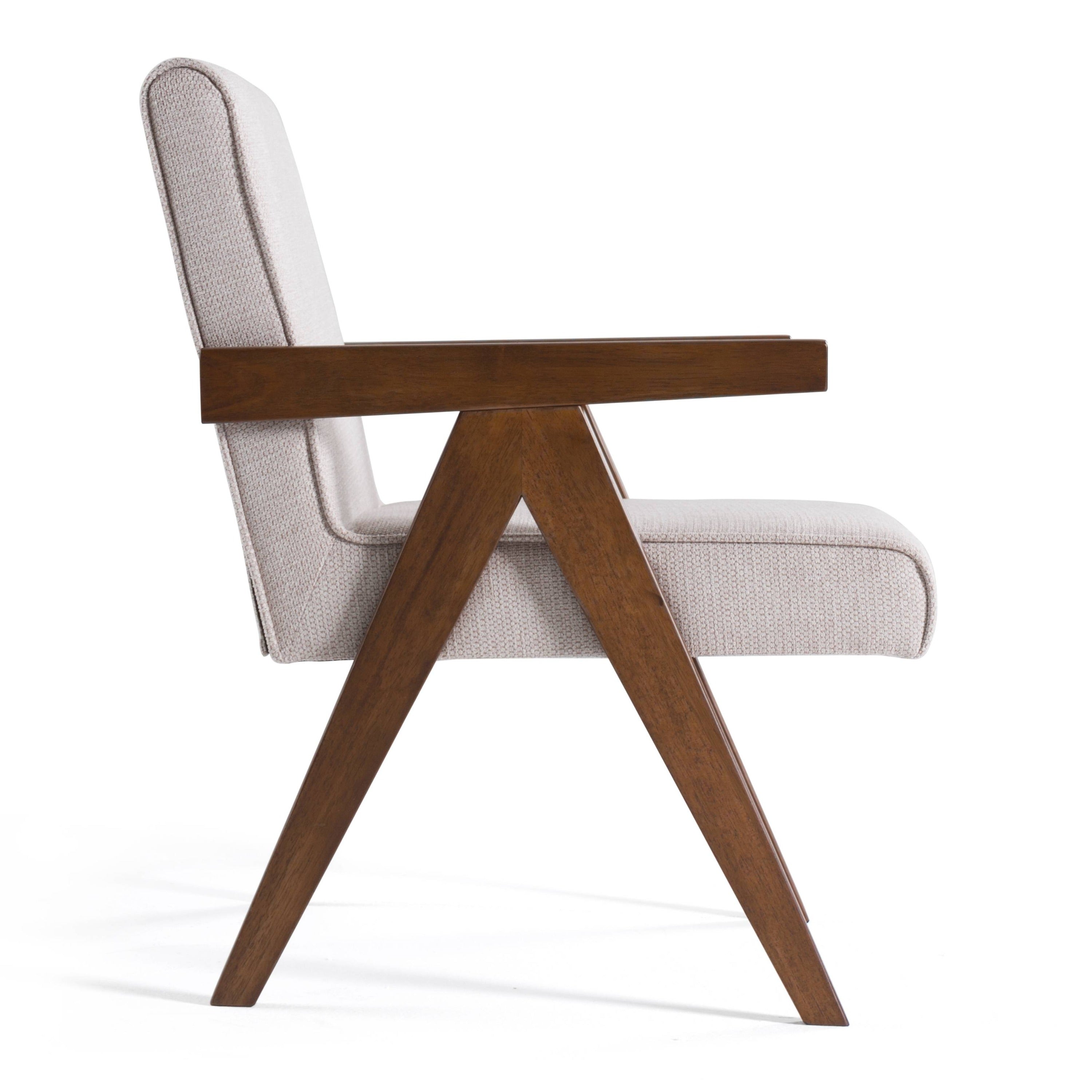Modrest Joseline - Modern Beige Fabric + Walnut Accent Chair (Set of 2)