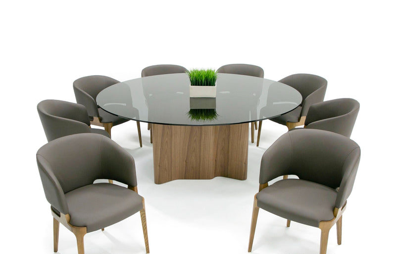 Modrest Kaye - Modern Walnut + Glass 71" Round Dining Table